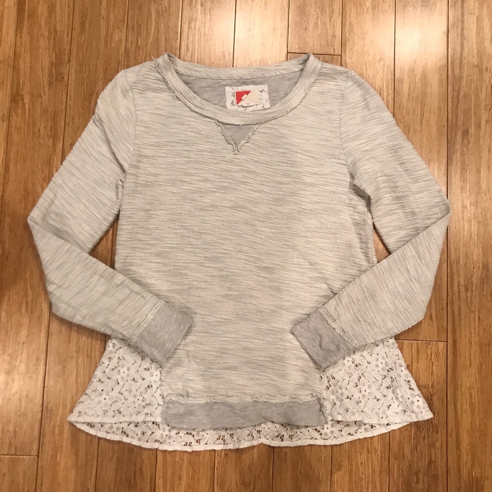 Anthropologie Gray White Lacey Pullover